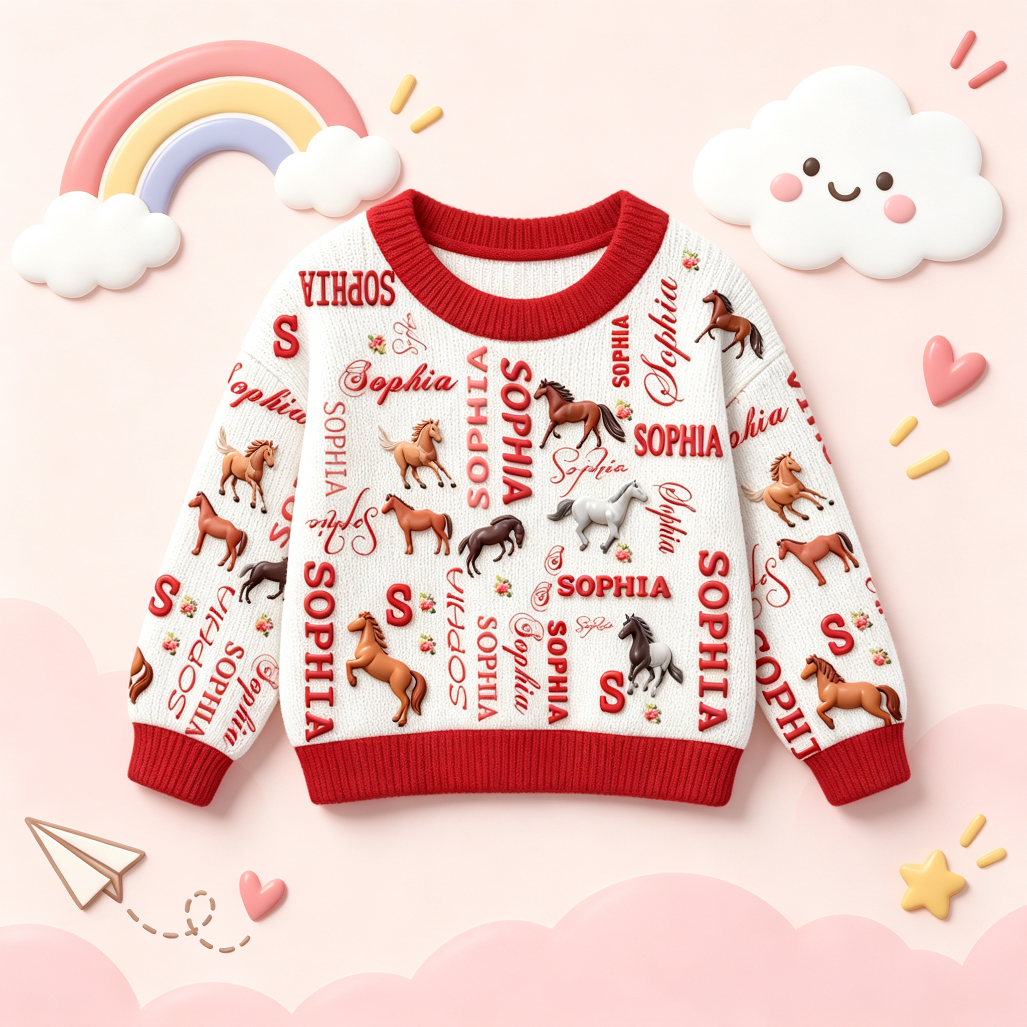Personalized Lovely Kids Horse Knit Sweater | CWSweater27