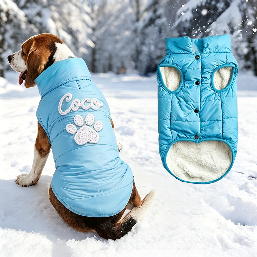 Personalized Hand Embroidered Pet Winter Warm Puffer Vest | BKPet576