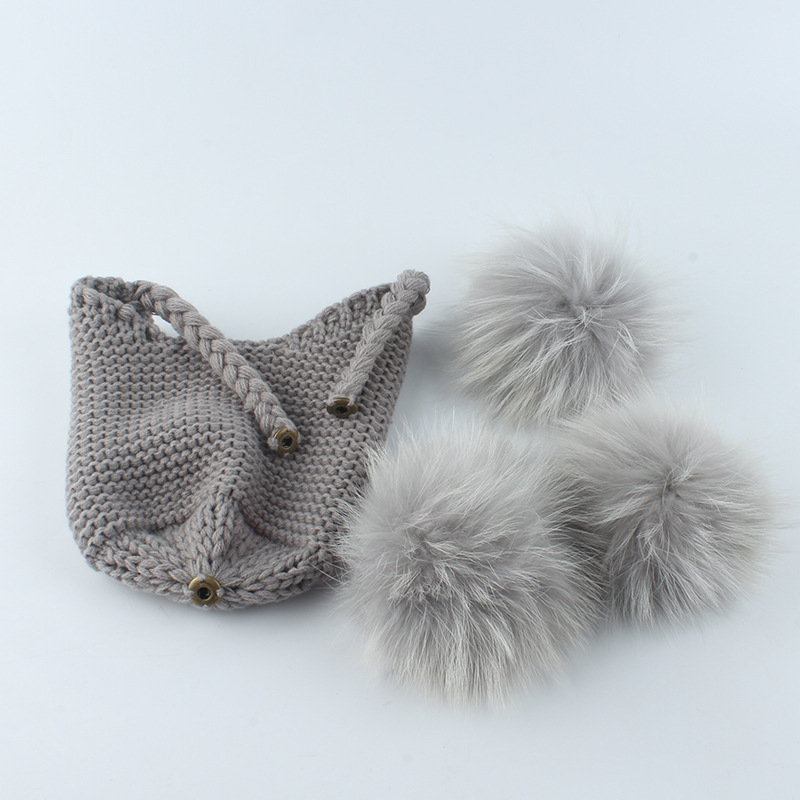 Personalized Leather Patch  Pom Pom Knit Hat With Tassels | HSKid46