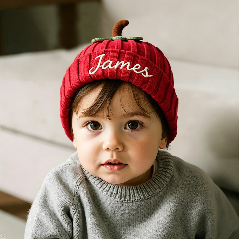 Personalized Embroidered Pumpkin Wool Beanie | CWHalloween126