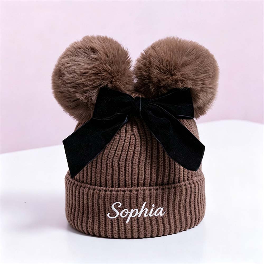 Personalized Embroidered Baby Pom Pom Hat with Bow | HSKid85
