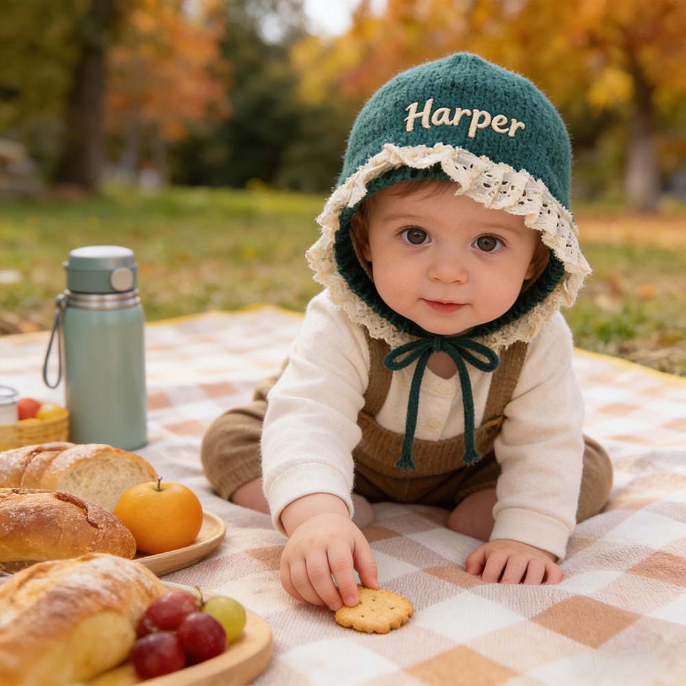 Personalized Embroidery Winter Hat Lace Bonnet | HSKid61