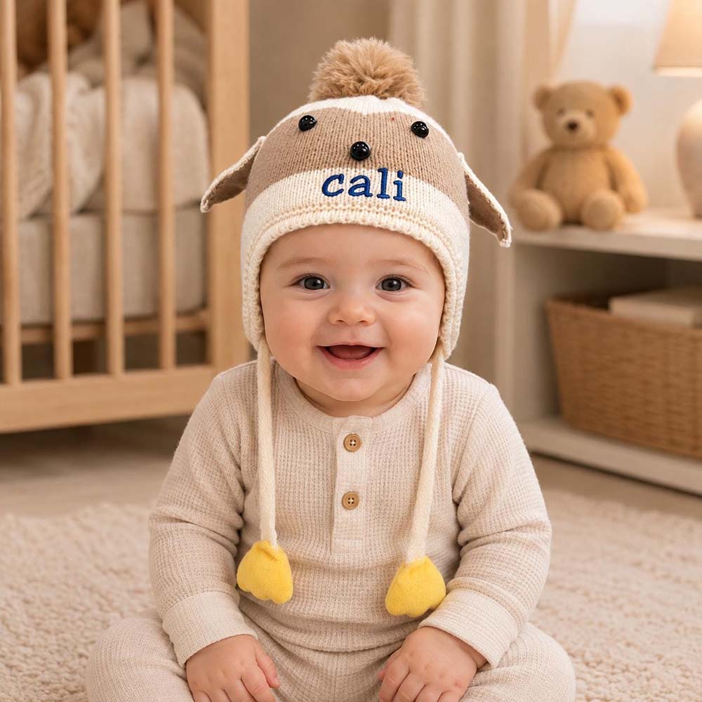 Personalized Embroidery Animal Ear Knit Beanie Hat | HSKid91