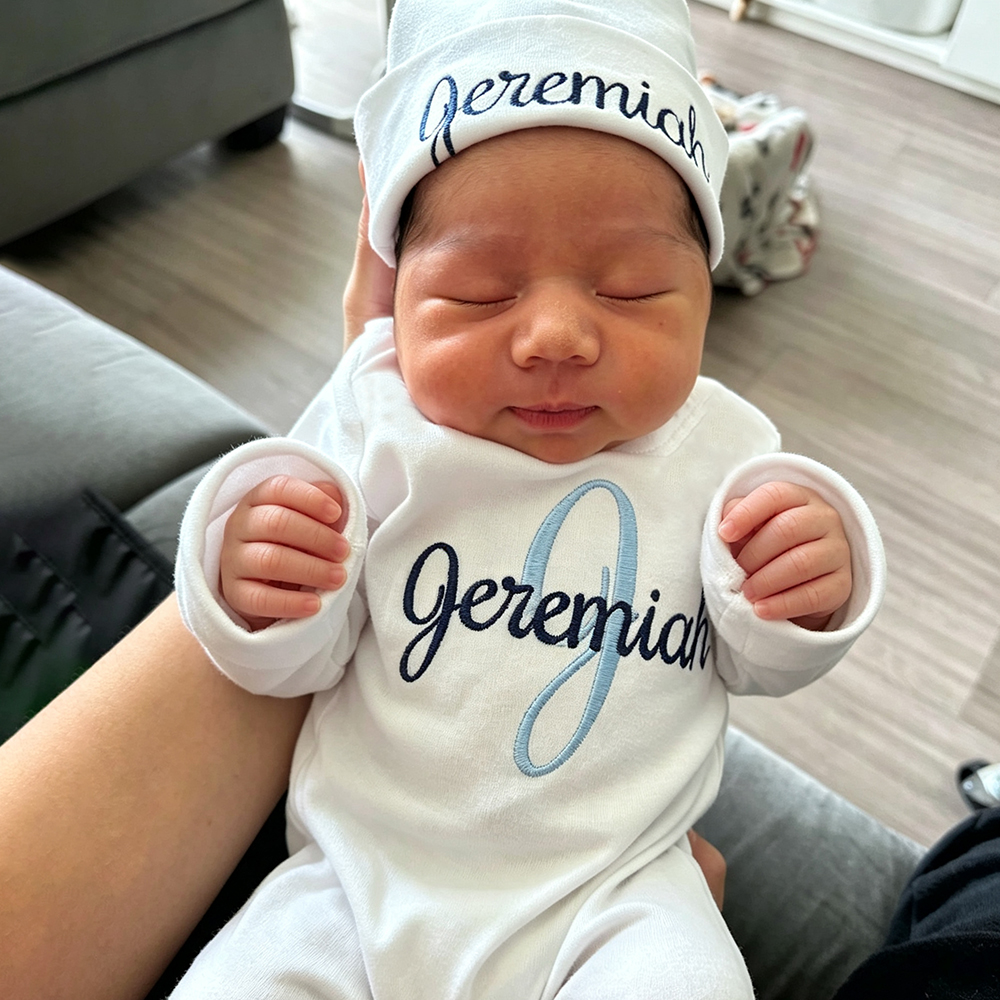 Personalized Embroidery Monograms Baby Coming Home Romper and Hat Set | CWBaby535