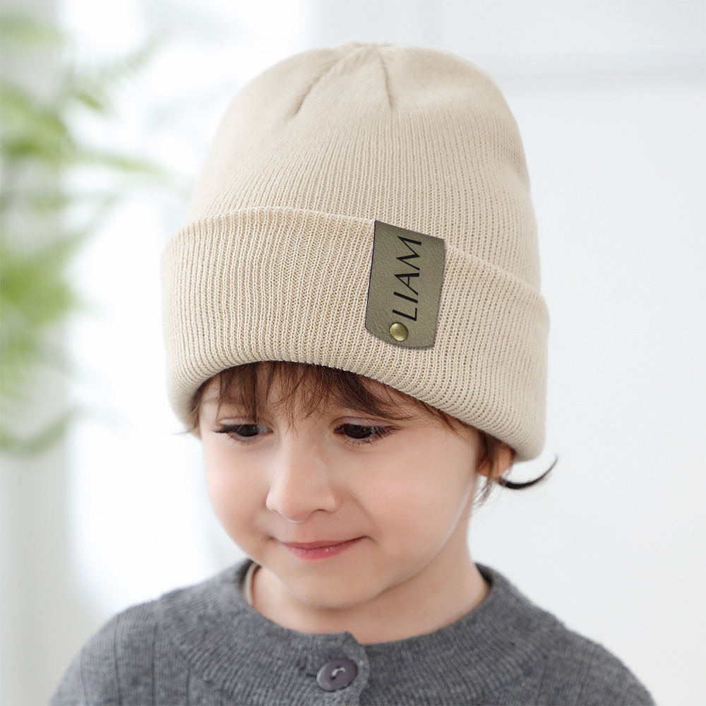 Personalized Leather Tag Infant Beanie for Comfort & Unique | HSKid31