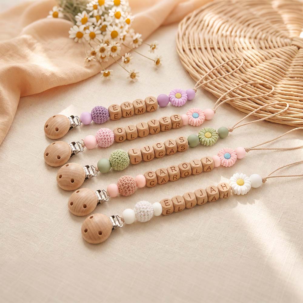 Personalized Baby Wooden Letter Bead Pacifier Clip | CWToy205