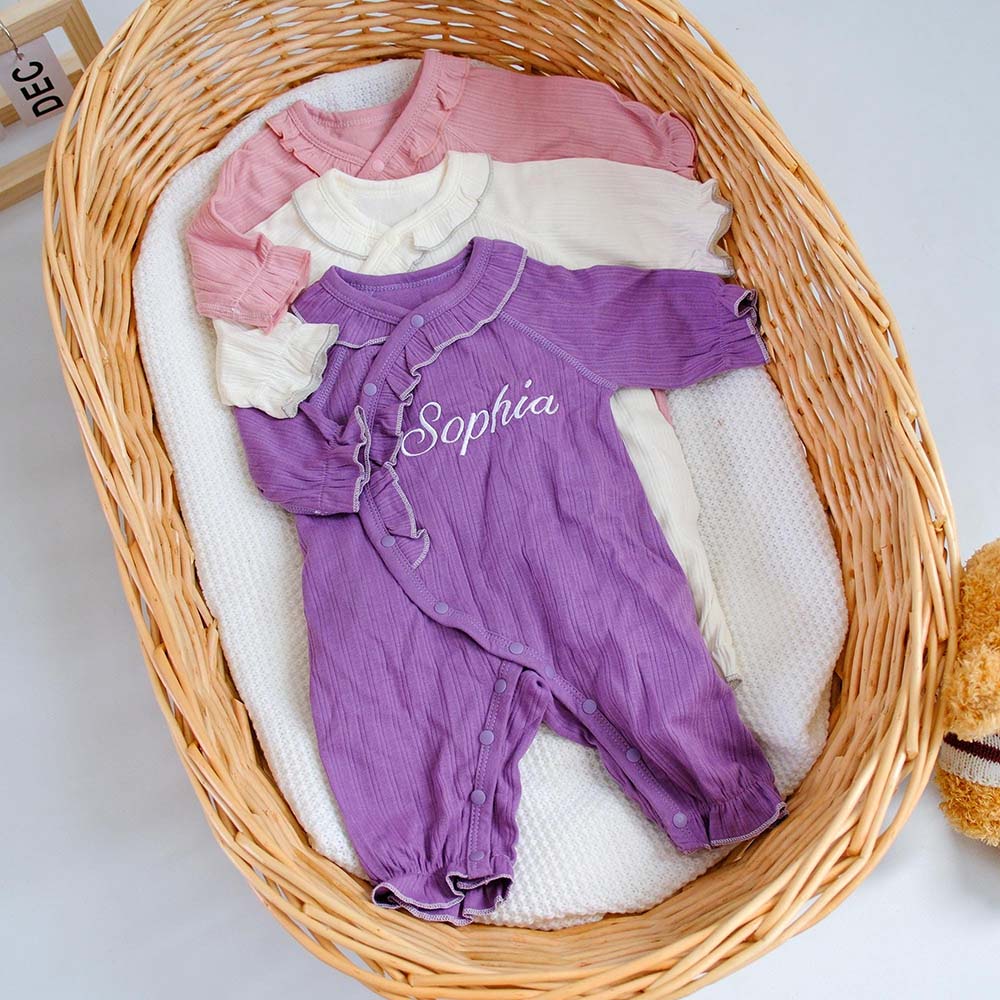 Personalized Embroidered Long Sleeve Buttons Ruffle Coming Home Outfit | CWBaby532