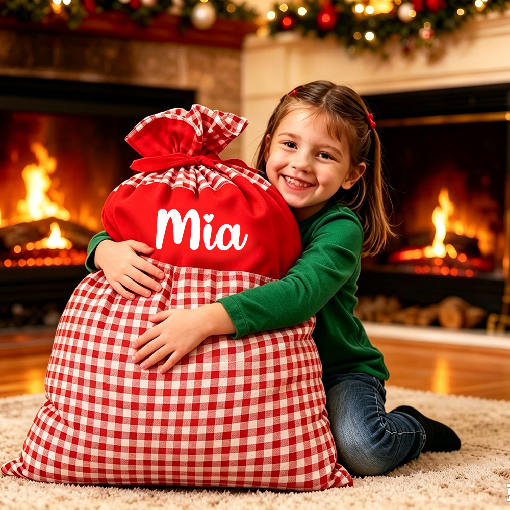 Personalized Christmas Gingham Name Santa Sack | MCGift392