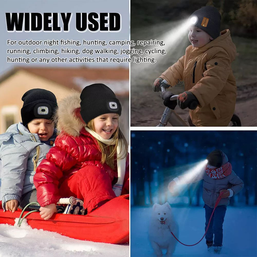 Personalized Kids Leather Tag Beanie with Headlamp | HSKid32