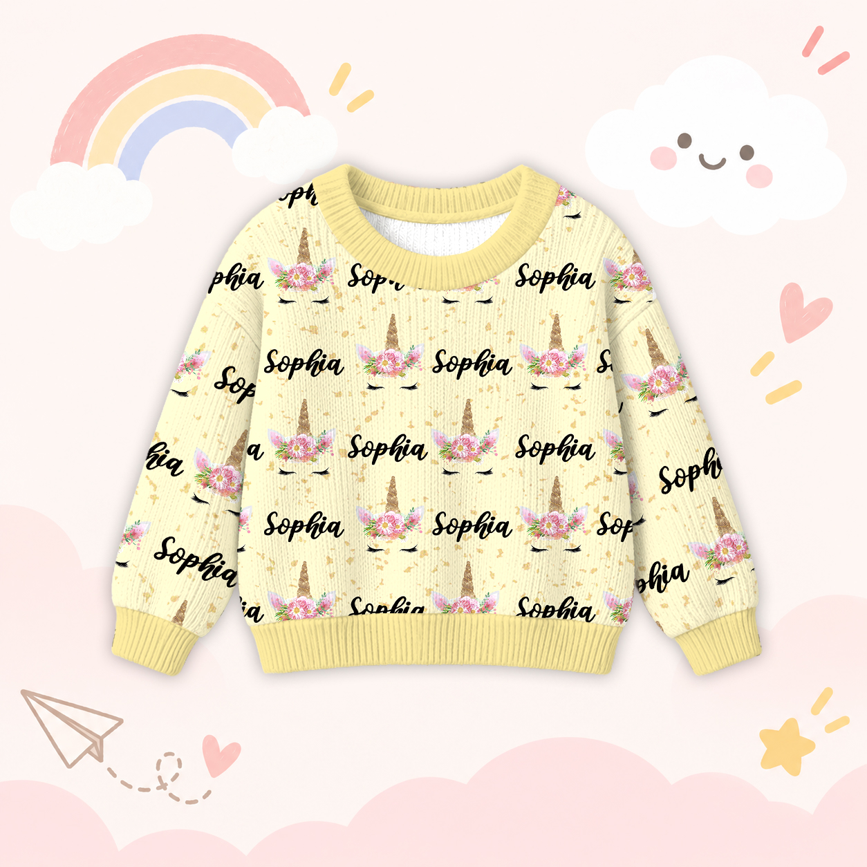 Personalized Lovely Kids Unicorn Knit Sweater | CWSweater06