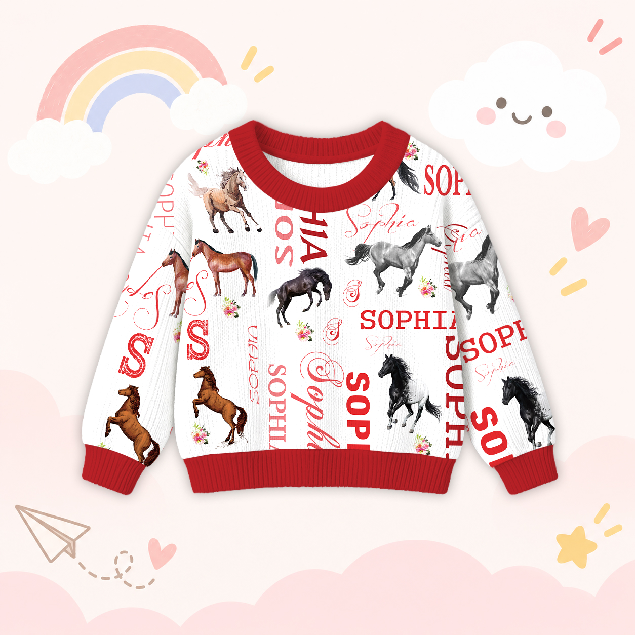 Personalized Lovely Kids Horse Knit Sweater | CWSweater08