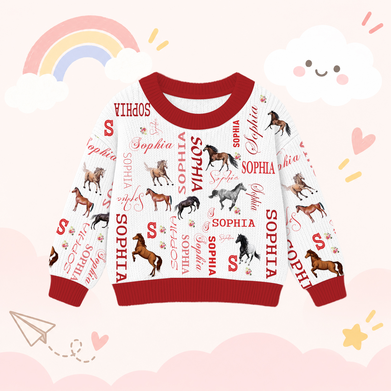 Personalized Lovely Kids Horse Knit Sweater | CWSweater08