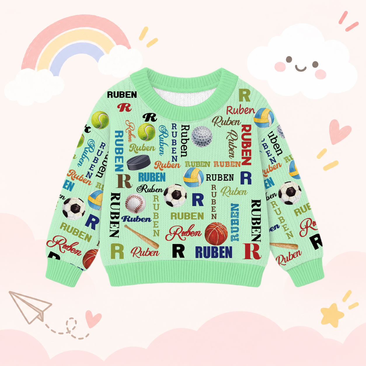 Personalized Lovely Kids Ball Sports Knit Sweater | CWSweater11