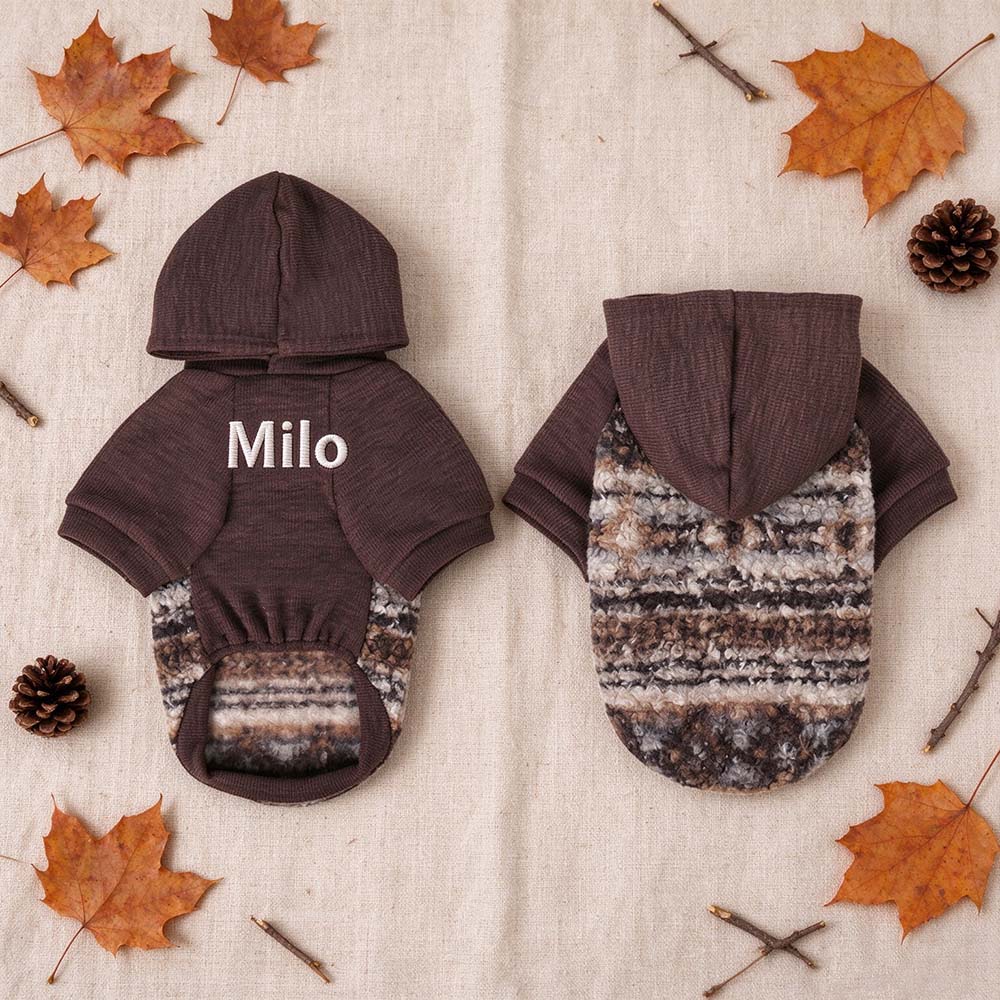 Personalized Pet Winter Warm Patchwork Hooded Sweatshirt | BKPet606