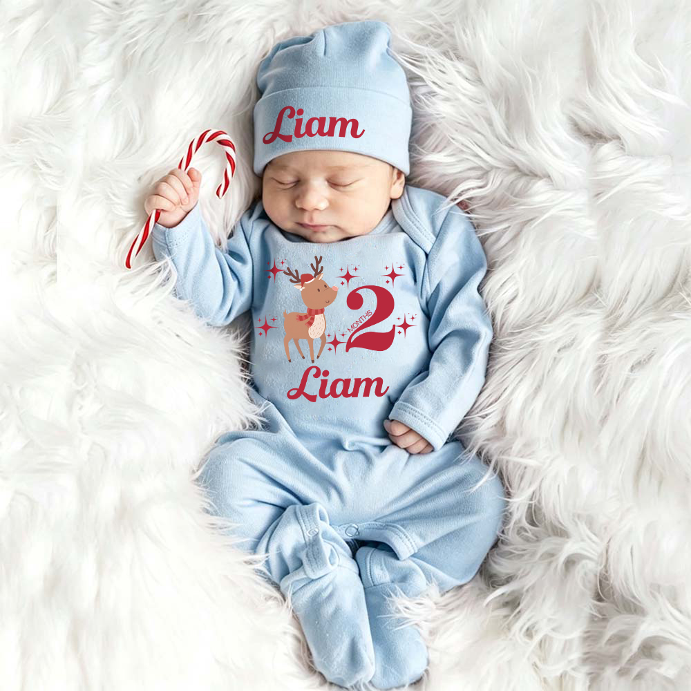 Personalized Baby Christmas Cute Design Romper & Hat Set | MCGift422