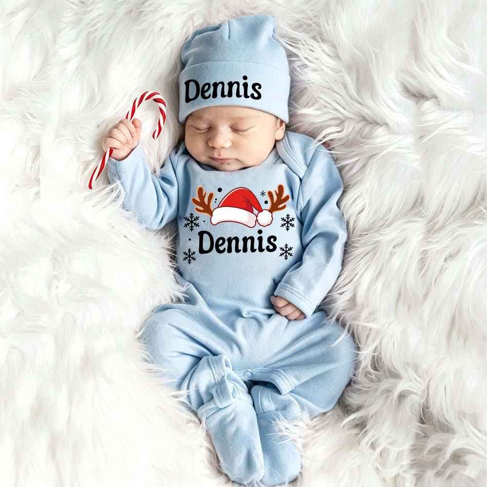 Personalized Baby Reindeer Christmas Hat Romper Set | MCGift423