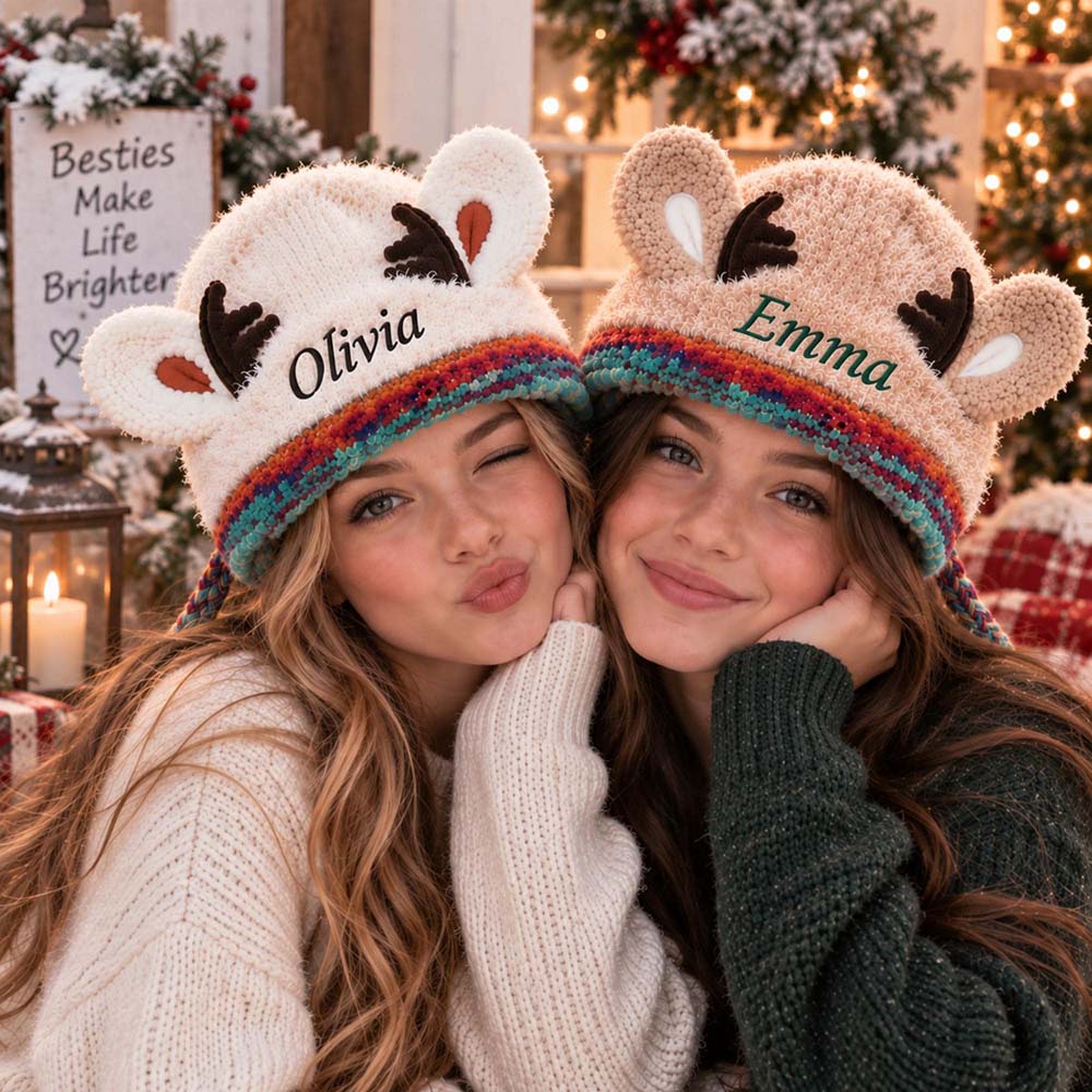 Personalized Embroidered Kids Christmas Reindeer Winter Hat | HSKid106