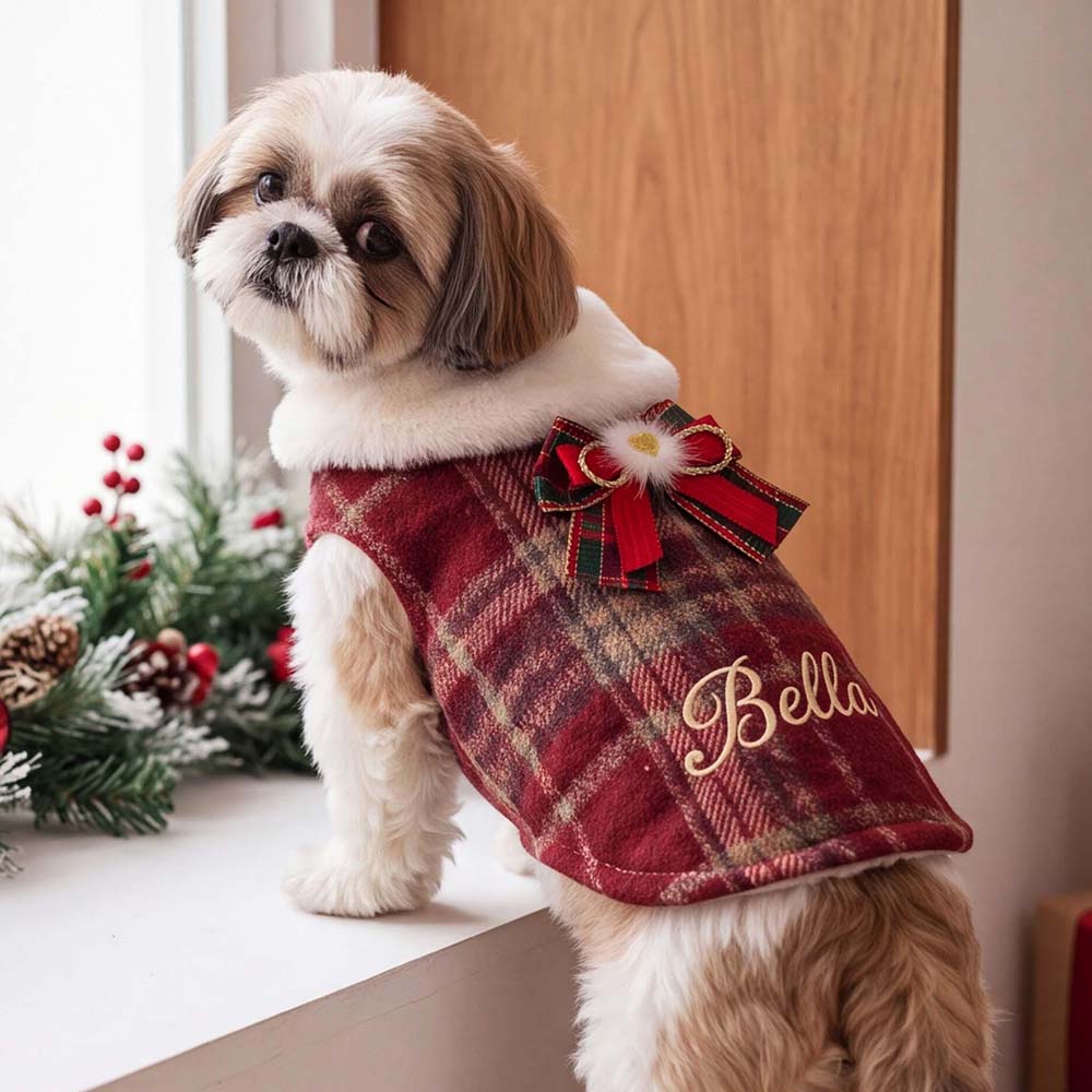Personalized Embroidered Christmas Dog Vest with Faux Fur Collar | BKPet613