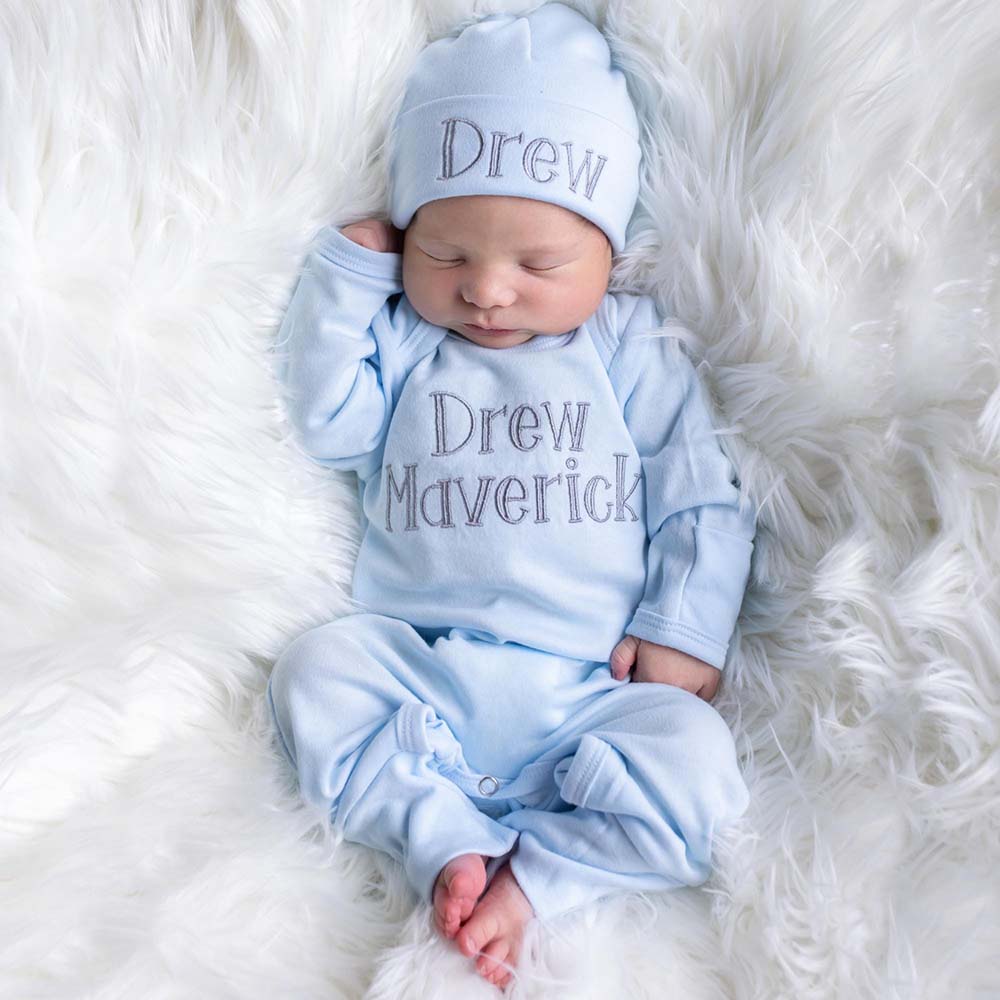 Personalized Embroidery Baby Coming Home Outfit Set With Hat | CWBaby562