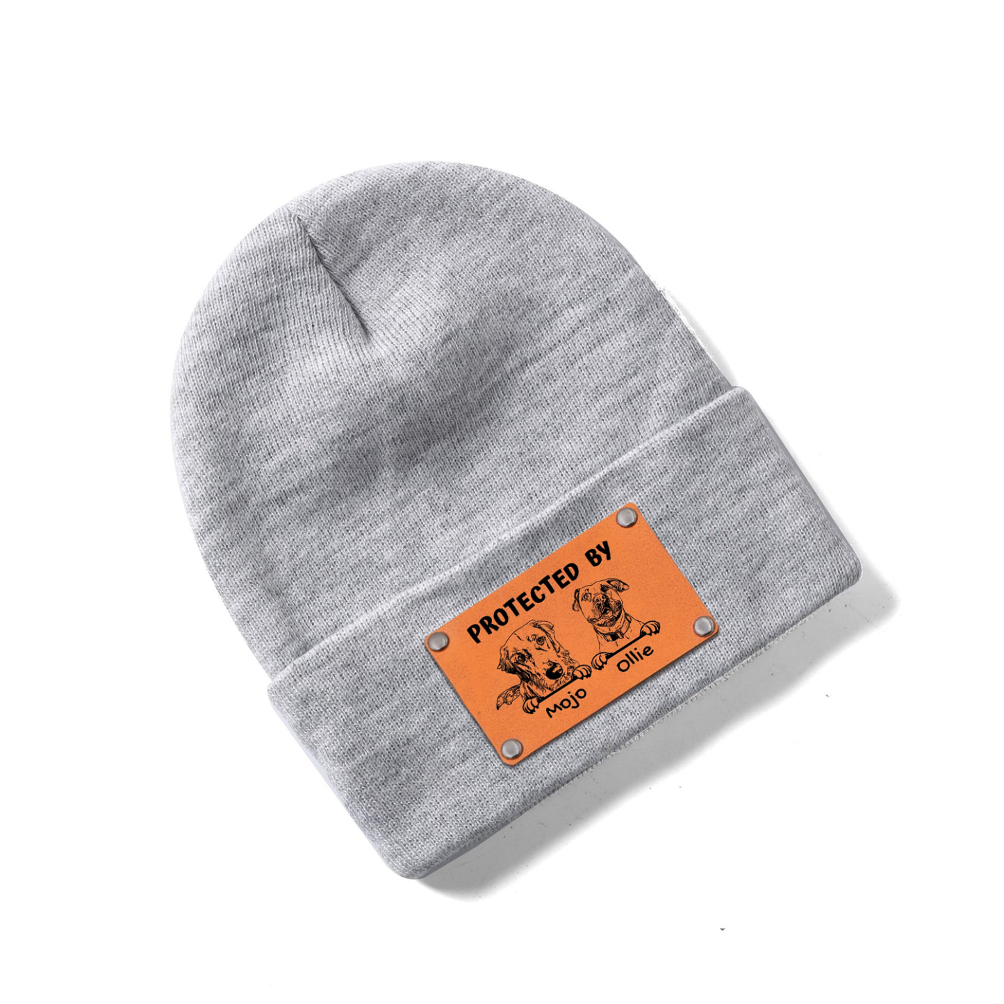 Personalized Vegan Leather Patch Baby Puppy Beanie | HSKid39