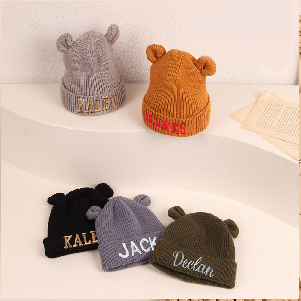Personalized Cute Bear Beanie With Ears | HSKid41