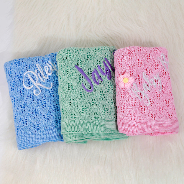 Personalized Embroidered Knit Baby Blanket for Unique Gift | CWBaby87