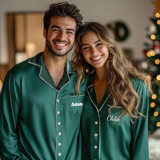 Personalized Christmas Satin Family Pajamas Set | CWFamily15