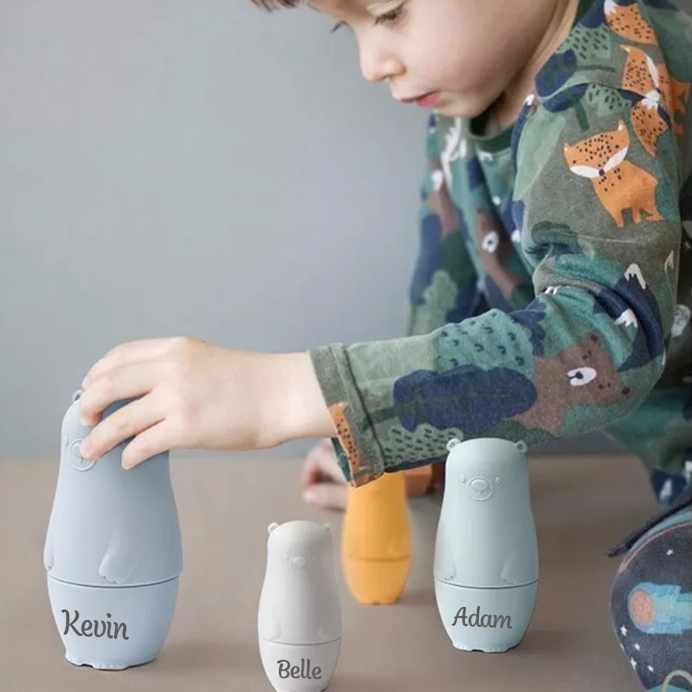 Personalized Silicone BPA Free Stacking Bears Matryoshka Toy | CWToy102