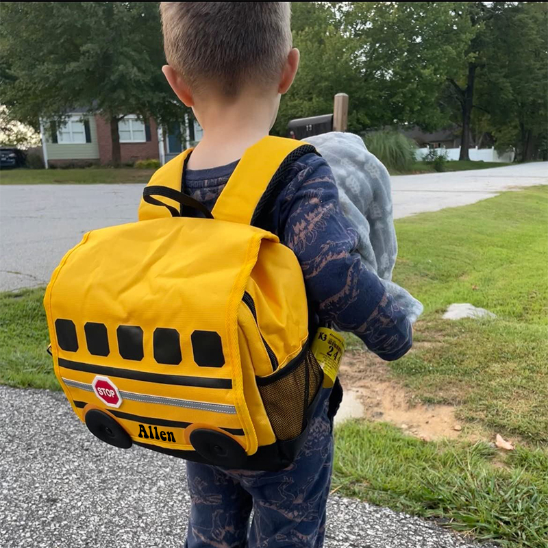 Personalized 3D School Bus Backpack with Insulation Lunch Box