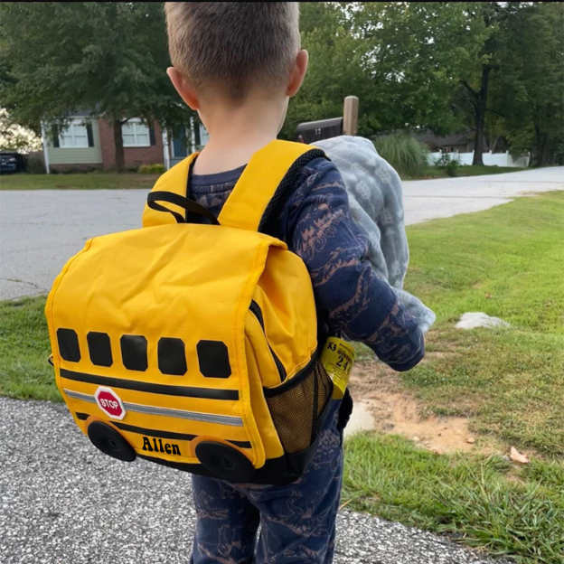 Personalized 3D School Bus Backpack with Insulation Lunch Box