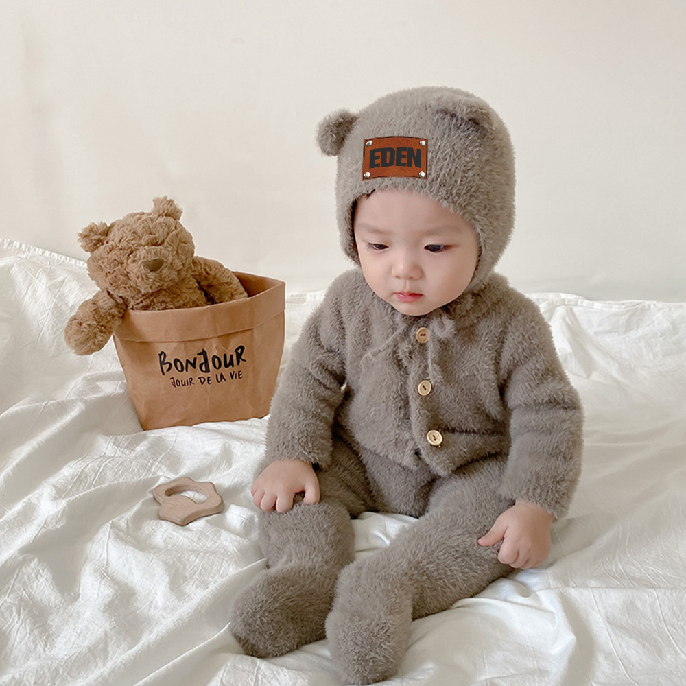 Personalized Baby Mink Cashmere Jumpsuit With Hat | CWBaby116