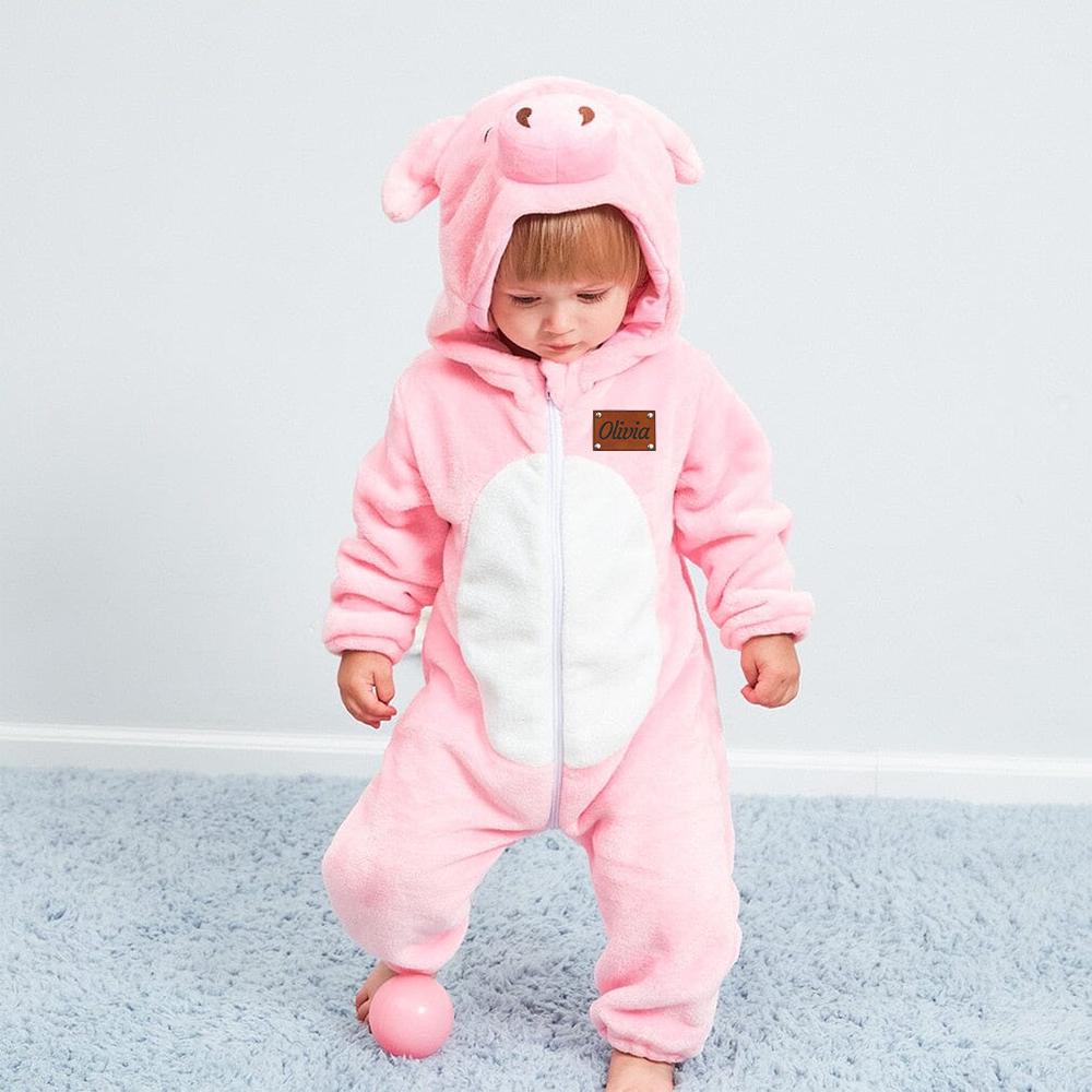Personalized Leather Patch Baby Animal Romper  | CWBaby122