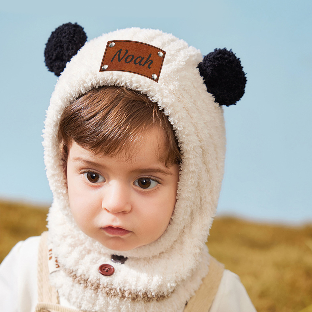 Personalized Leather Patch Kid Knitted Hat|CWBaby123