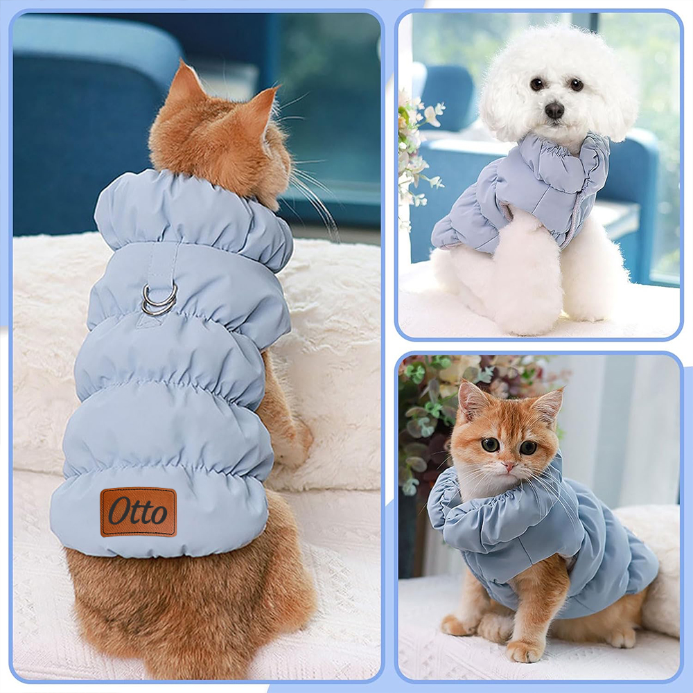 Personalized Leather Patch Pets Warm Puffer Jacket | BKPet140