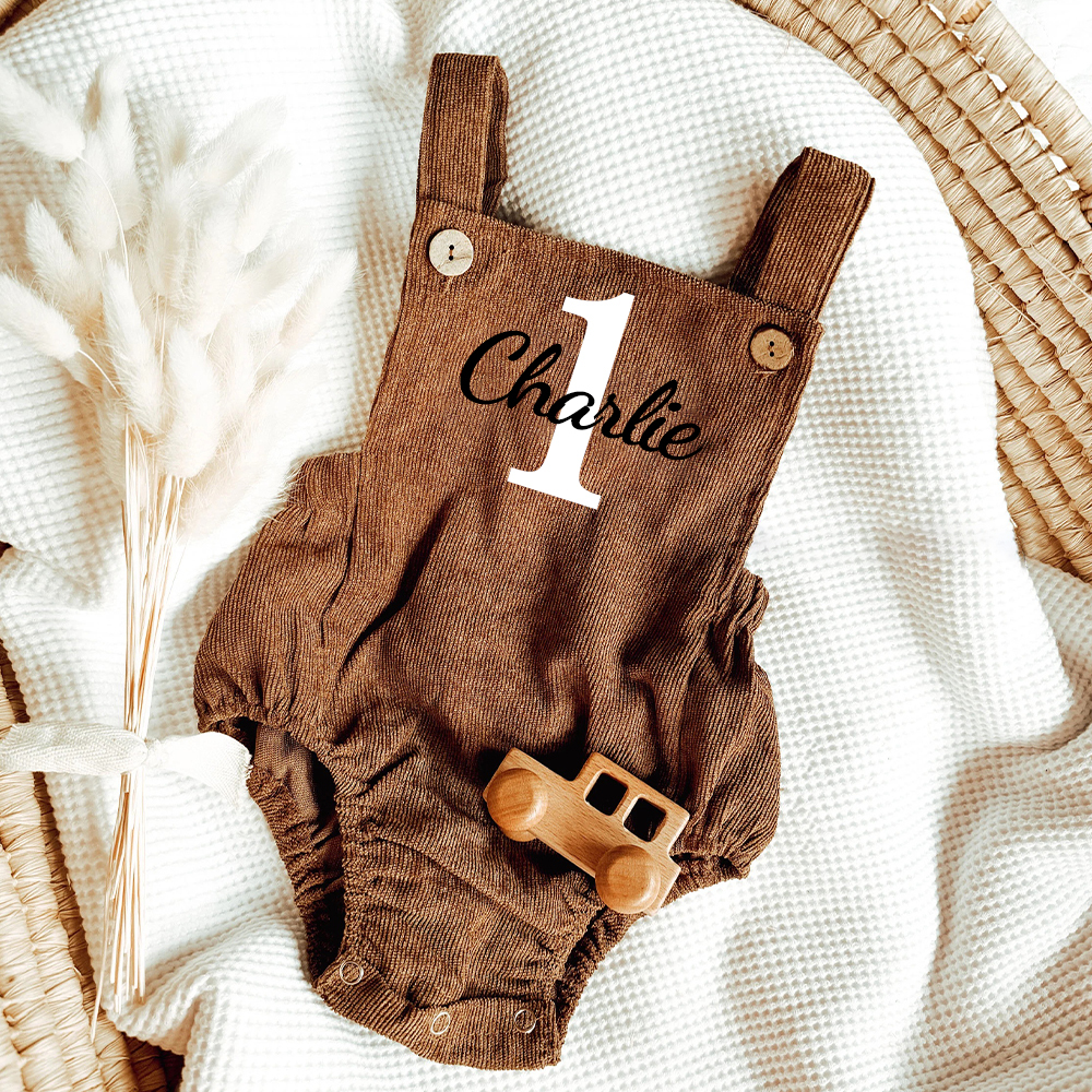 Personalized Baby First Birthday Suspender Triangle Jumpsuit Romper | CWBaby143
