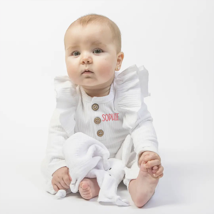 Personalized Baby Girls Ruffle Knit Bodysuit | CWBaby150