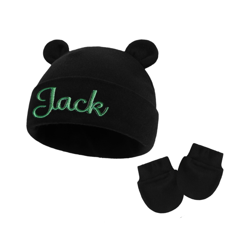 Personalized Embroidery Bear Newborn Homecoming Hat and Gloves Set | HSKid56