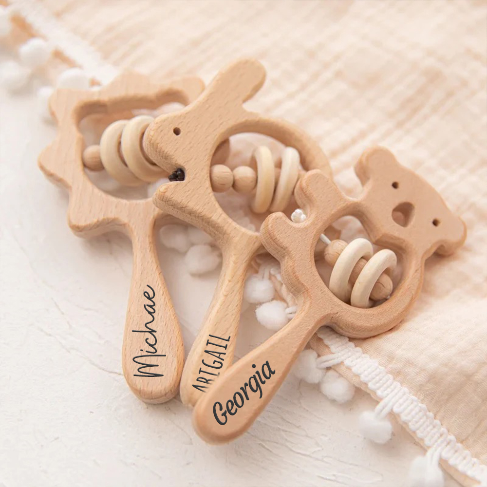 Personalized Baby Wooden Lovely Shape Rattle | CWBaby153