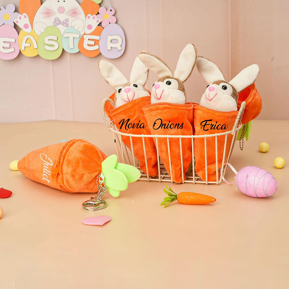 Personalized Easter Plush Carrot Keychain with Bunny | CWEaster52