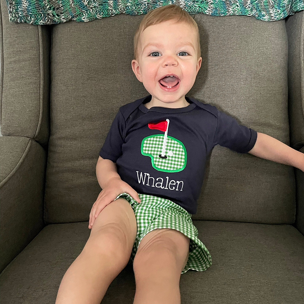 Personalized Baby Monogrammed Golf Applique Romper and Shorts Set | CWBaby209