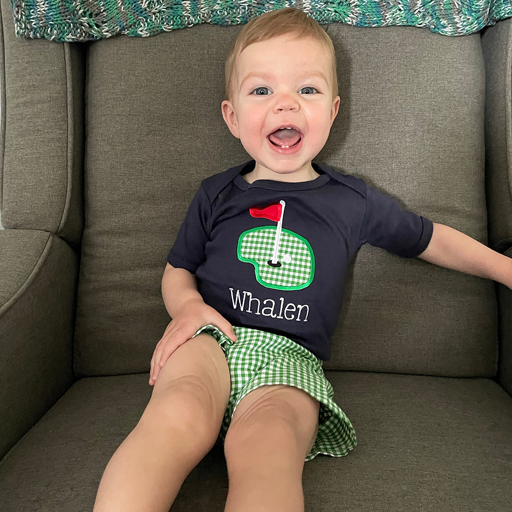 Personalized Baby Monogrammed Golf Applique Romper and Shorts Set | CWBaby209