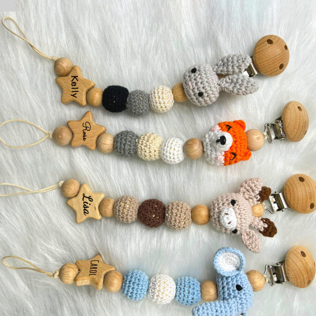 Personalized Baby Pacifier Crochet Animals Clip | CWBaby42