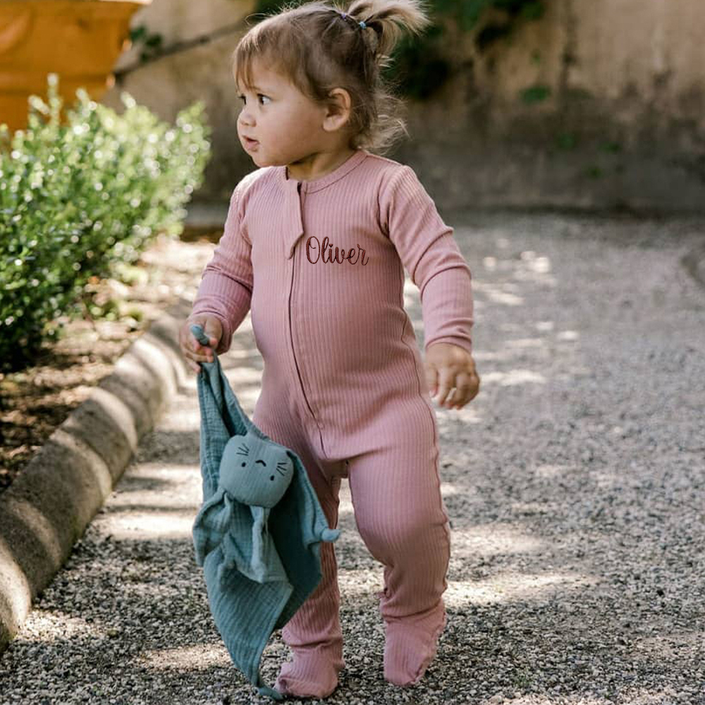 Personalized Embroidery Baby Organic Cotton Ribbed Outfit | CWBaby277