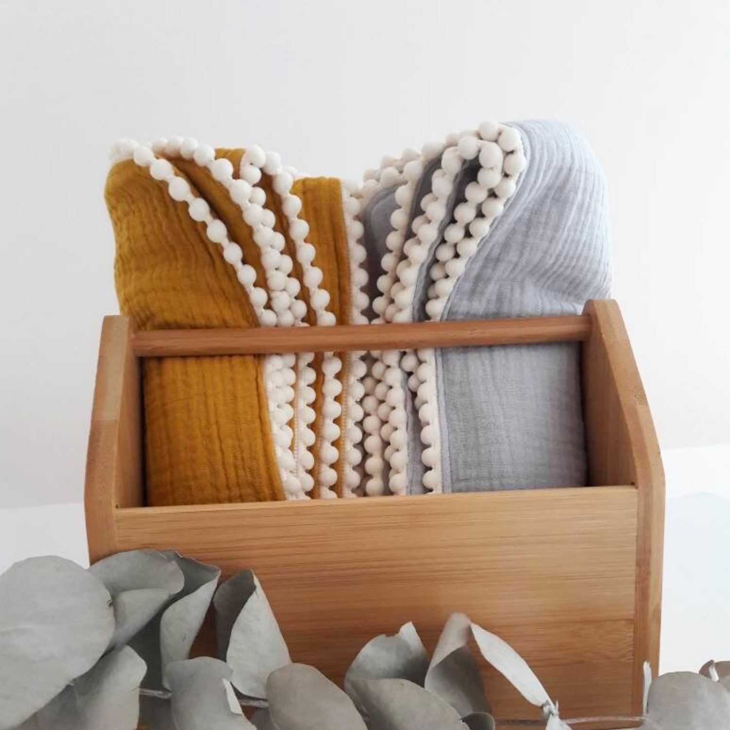 Personalized Embroidered Swaddle Muslin Pom Pom Blanket | CWBaby46