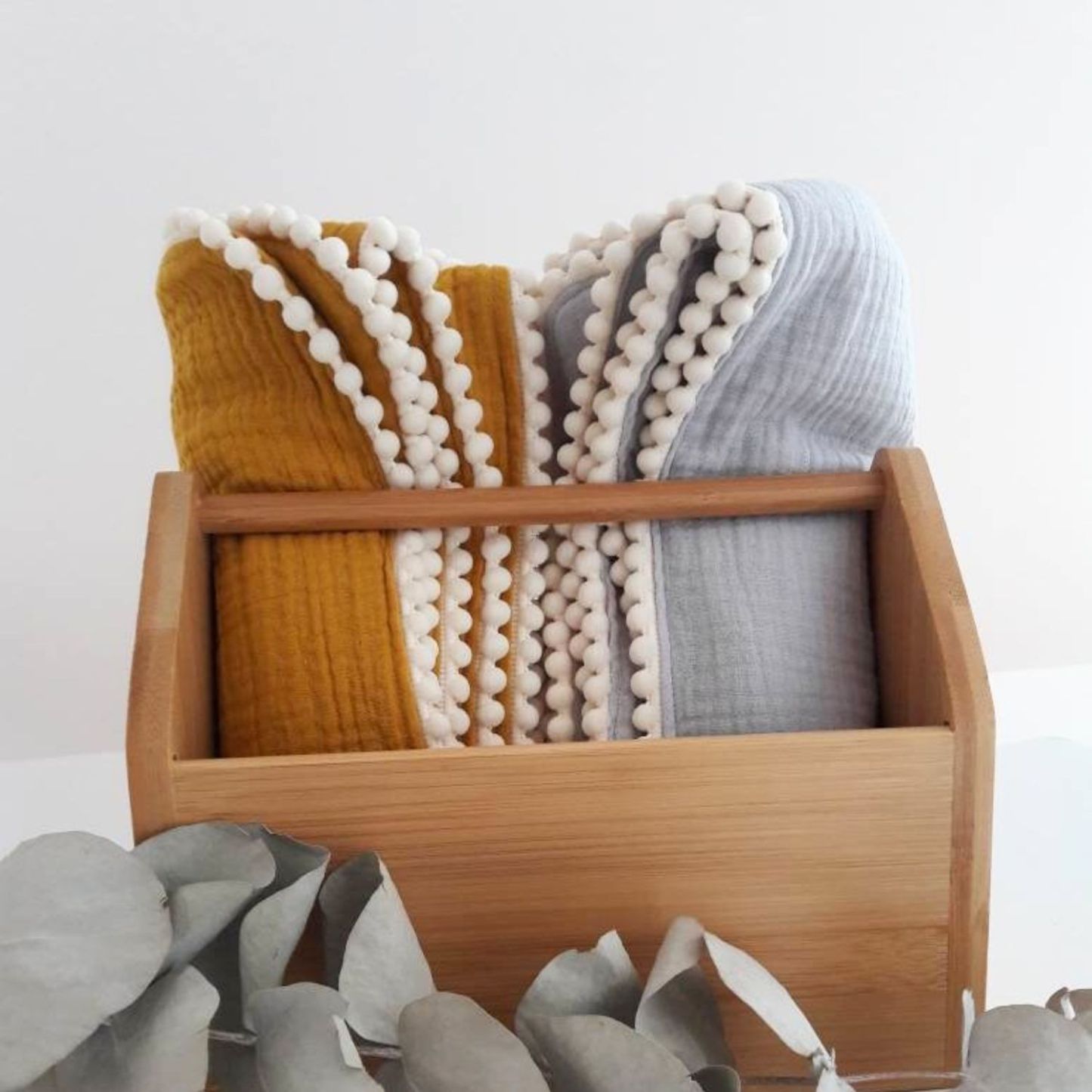 Personalized Embroidered Swaddle Muslin Pom Pom Blanket | CWBaby46