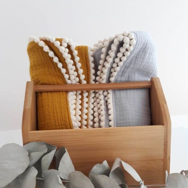 Personalized Embroidered Swaddle Muslin Pom Pom Blanket | CWBaby46