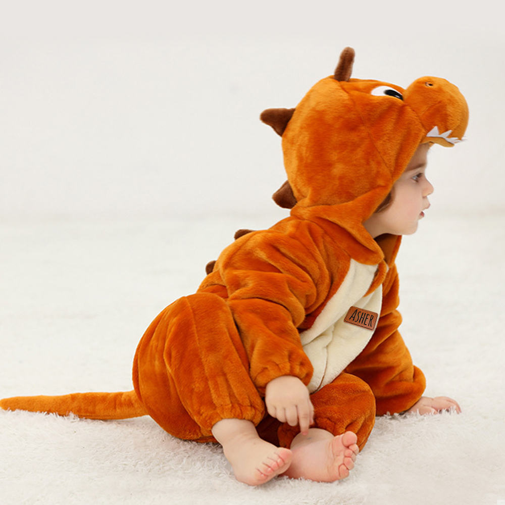 Personalized Leather Patch Baby Animal Warm Onesie  | CWBaby284