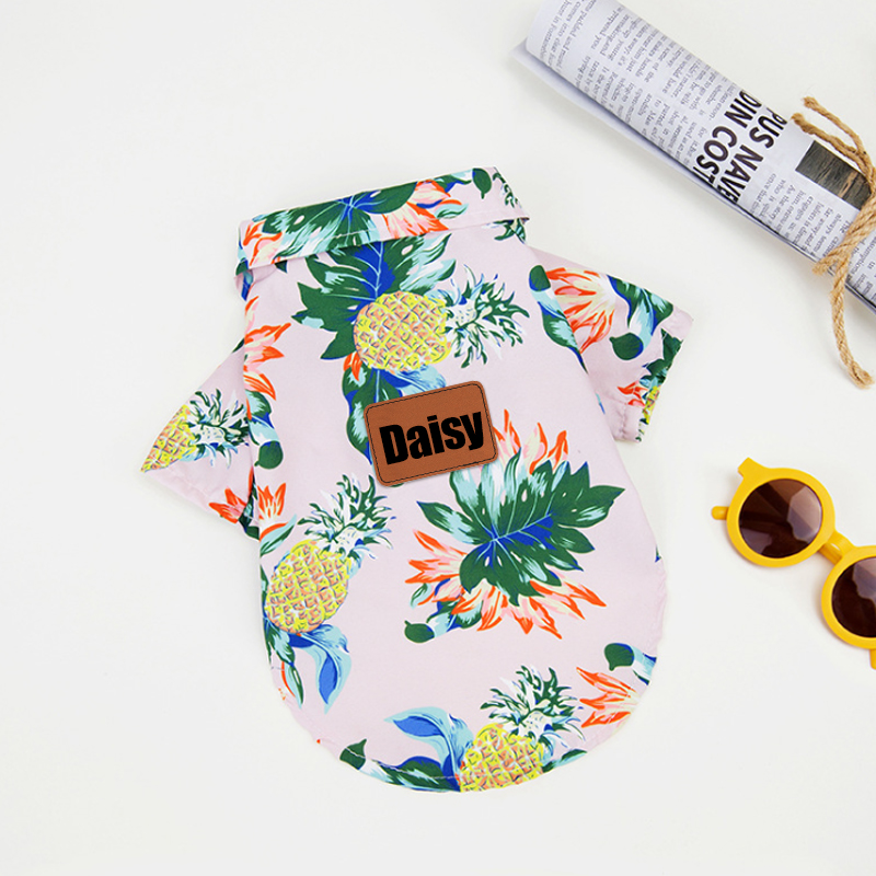 Personalized Leather Patch Hawaiian Pet Shirt | BKPet51