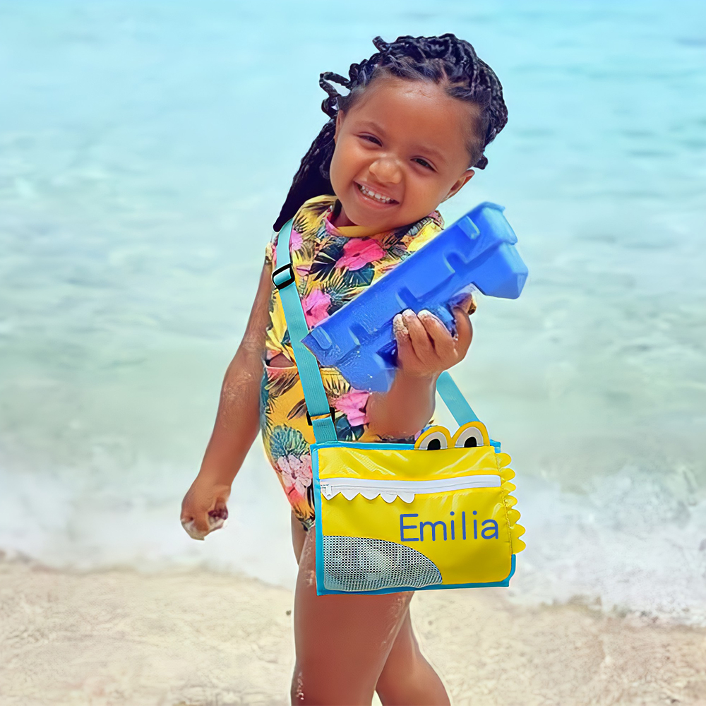 Personalized Kids Crocodile Seashell Zipper Mesh Beach Bag | CWBeach93