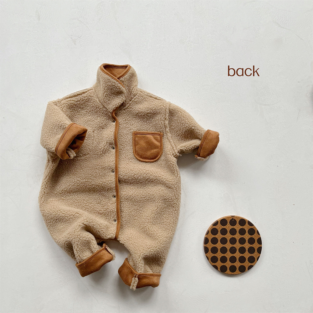 Personalized Leather Patch Double-Sided Wear Suede Baby Romper | CWBaby291